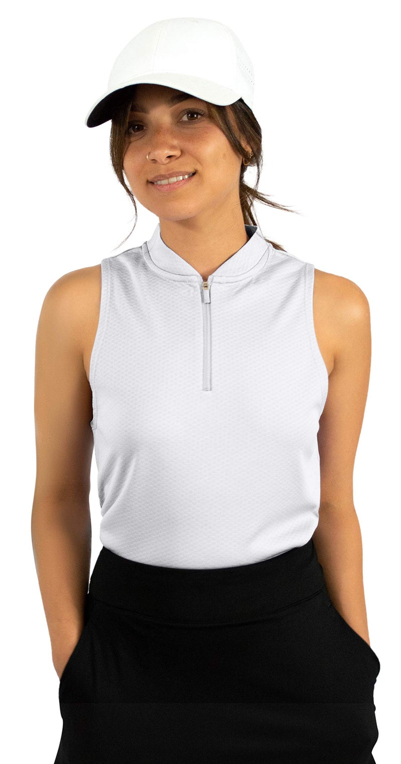 Three Sixty Six Womens Sleeveless Collarless Golf Polo Shirt with Zipper - Quick Dry Tank Tops for Women White - Image 1